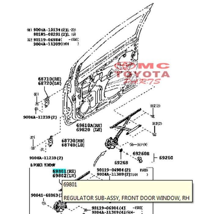 Regulator Power Window Pintu Depan Kanan Agya Ayla calya Sigra 69801-BZ150