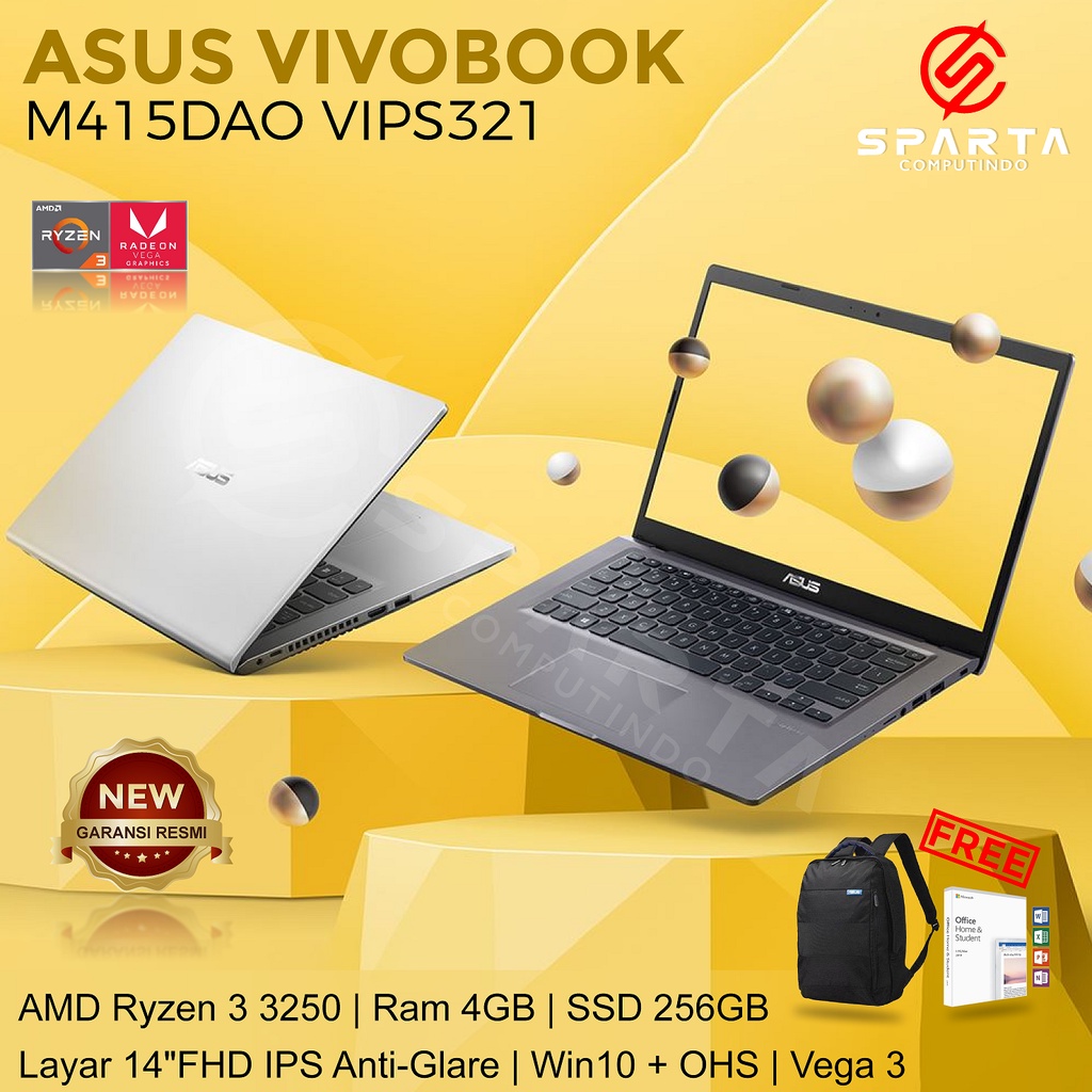 Asus VivoBook M415DAO-VIPS321 AMD Ryzen 3-3250U 4GB 256GB SSD 14in Win 10 Home+OHS 2019