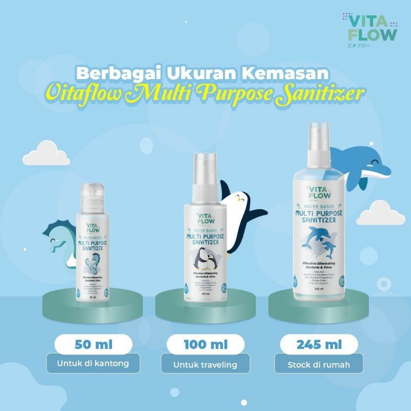 VITAFLOW Multipurpose Sanitizer 50ml / 100ml / 245ml Spray for Baby Hand Sanitizer HoCL Pembersih Mainan Bayi