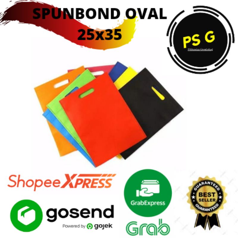 

Tas oval ukuran 25×35 spunbond goodie bag super hemat 1kodi (isi 20pcs)