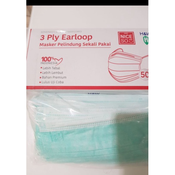 NICE SO MASKER EARLOOP NICESO ORIGINAL Embos BOX ISI 50 PCS  KEMENKES
