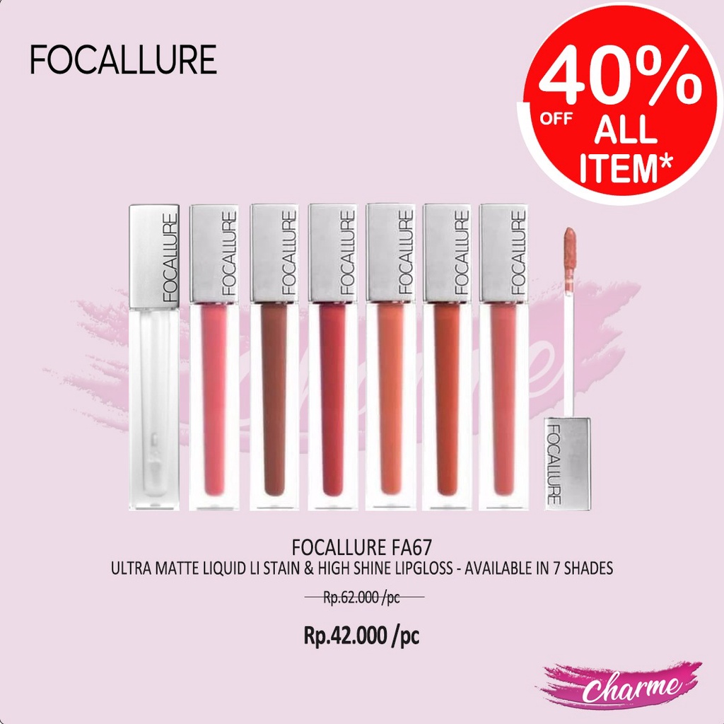 (READY &amp; ORI!) Focallure Longlasting &amp; Ultra matte Liquid Lip Stain Lipstick Stick Cream FA67 FA 67 Lip Matte Tahan Lama Waterproof