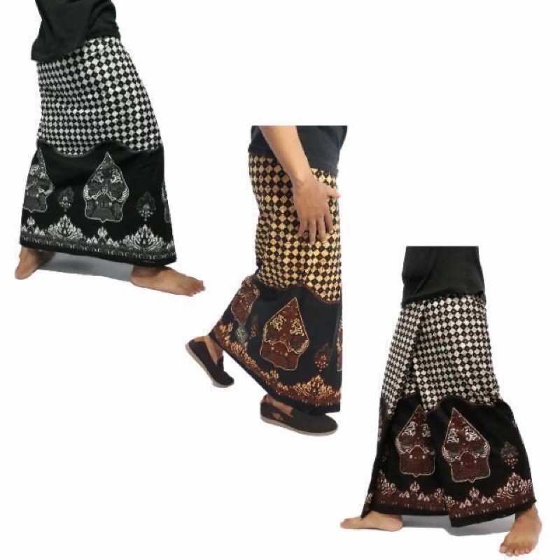 Sarung Batik Halus Motif Wayang Gunungan - Warna Hitam Putih  -  Sarung San Santri