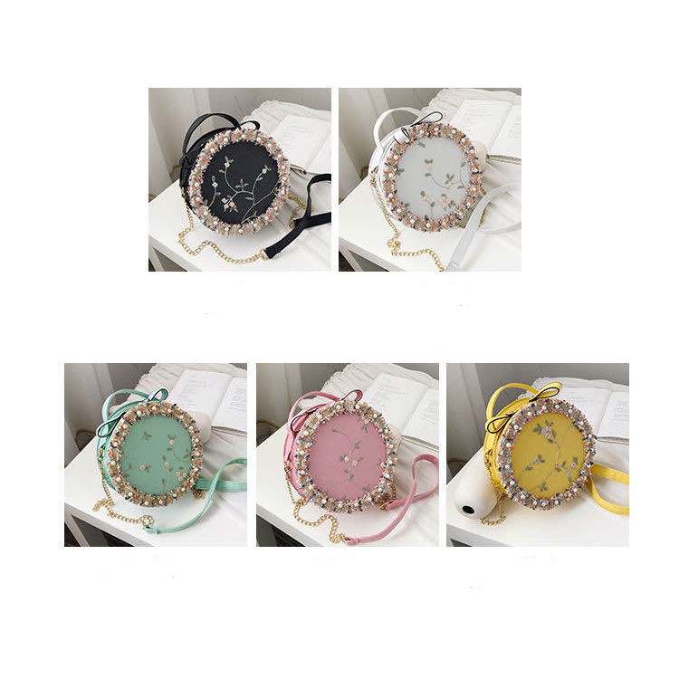 Tas Selempang Wanita Berbentuk Bulat Motif Bunga Cantik Lucu Casual-Gaya Pesta/Santai Terbaru