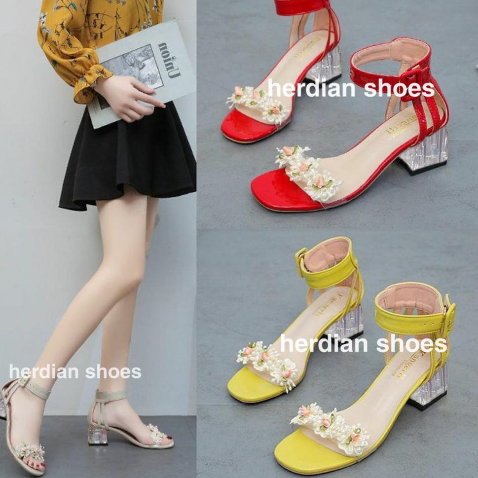 [COD] YEN MS 003 BUNGA HEELS WANITA HAK KACA ...,,