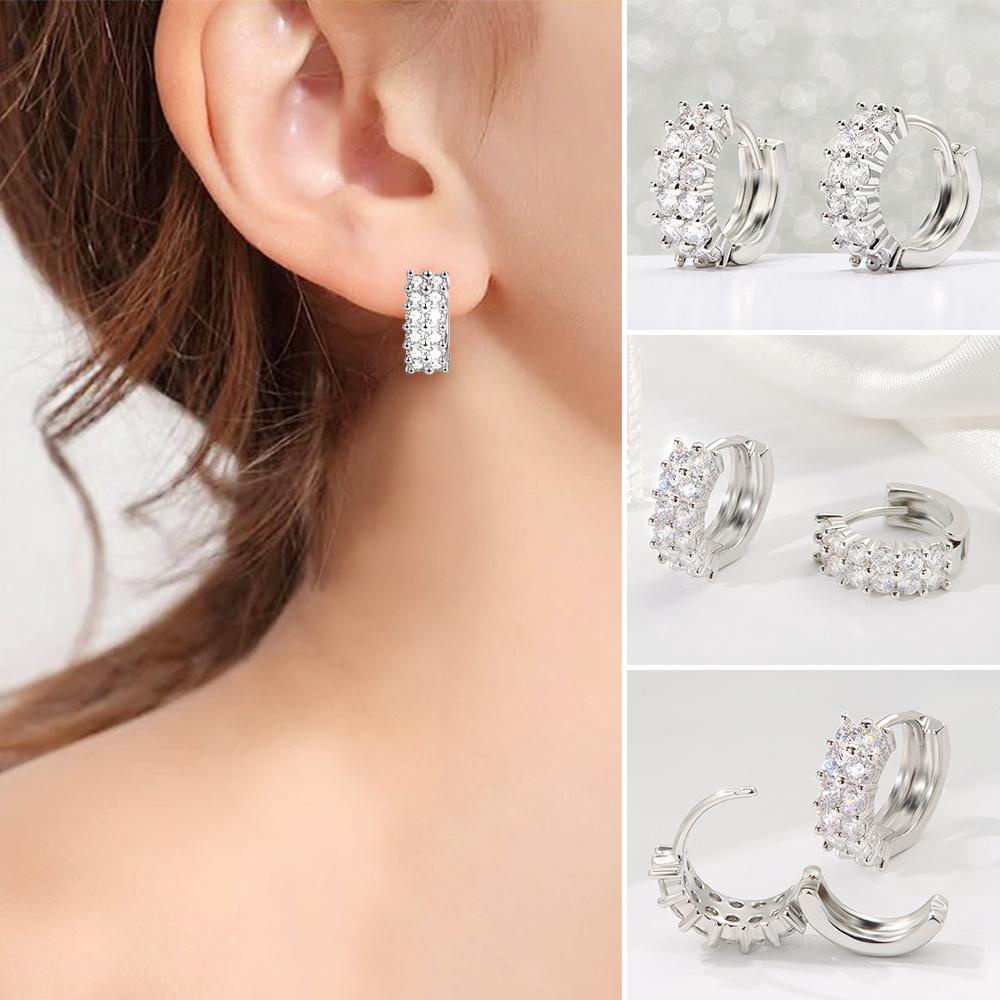 Preva Anting Berlian Perak Wanita Pria Hidung Cincin Cubic Zirconia Huggie Hoop Earring Perhiasan Tubuh Zirkon Mengkilap Gesper Telinga