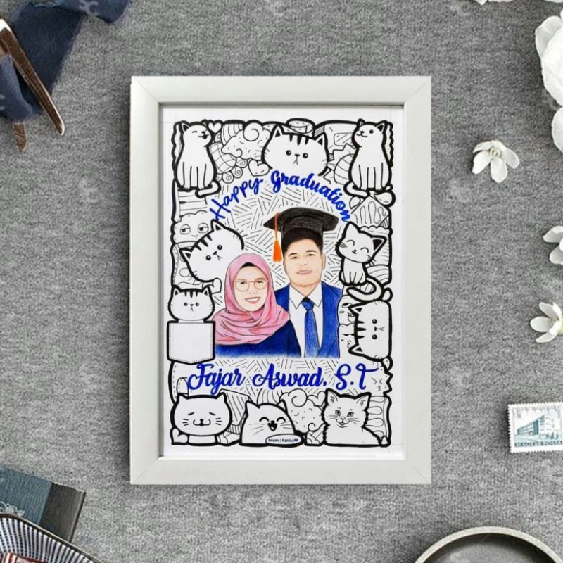 Kado Custom Unik Handmade Sketsa Wajah Doodle Art untuk WEDDING WISUDA ANNIVE PWRBIKAHAN ULANG TAHUN