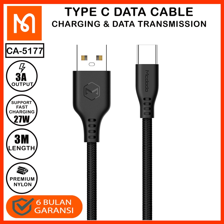 MCDODO CA-517 Kabel Charger  USB Type C 1.8M 3M FAST Charging 18W 27W 3A QC4.0 Kabel Data Type C