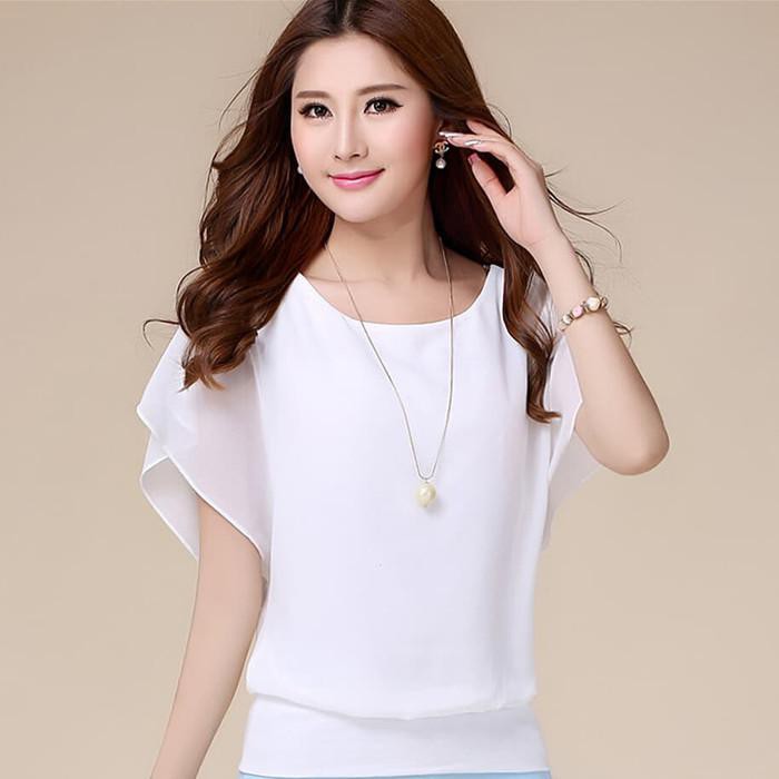Blus Sifon Model Korea Wing - Putih, M