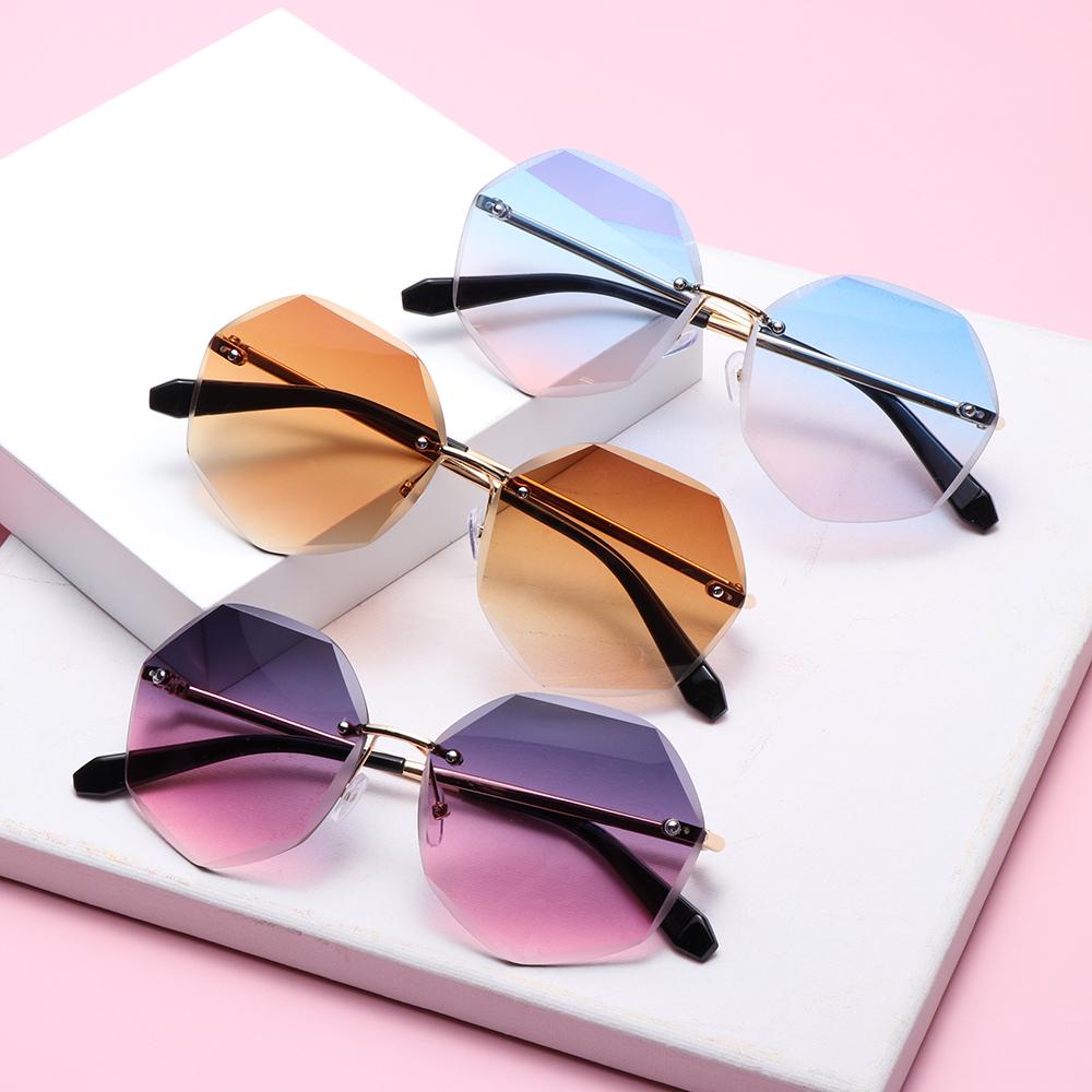 R-flower Rimless Sunglasses Trendy Klasik Bingkai Logam Frameless Eyewear Lensa Berwarna Kacamata Matahari