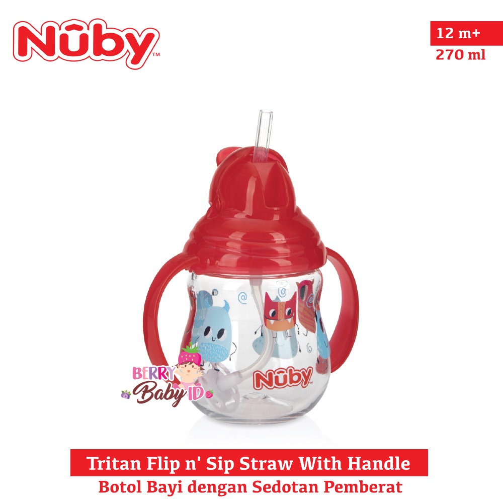 Nuby Tritan Flip n' Sip Straw Training Cup Botol Minum Sedotan Bayi Berry Mart