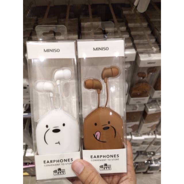 MINISO X WE BARE BEARS! 4WRN. WBB EARPHONES with case tipe 2616