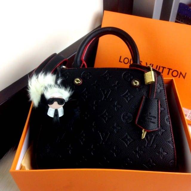 LOUIS VUITTON LV 41055 Montaigne Empreinte in Marine Rouge Leather BB Bag SS18 with Karlito Charms