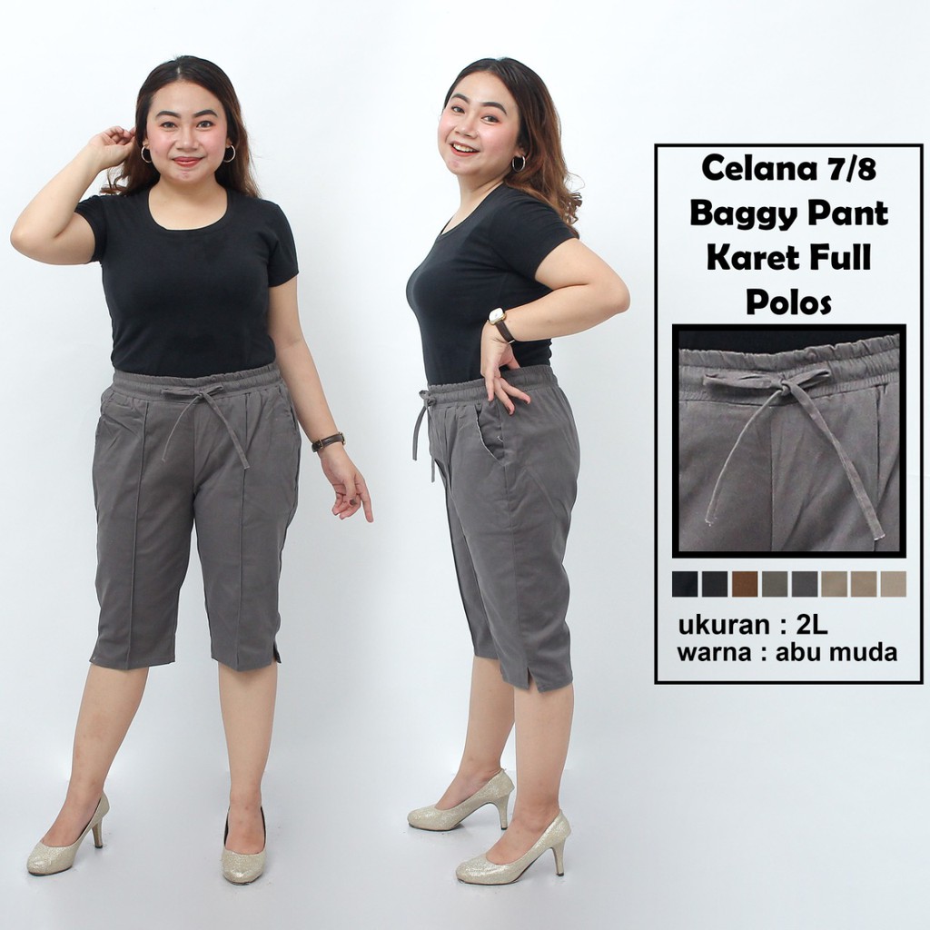 Putri Nasya - Celana Big Size Pendek 7/8 Ukuran 8L,6L,5L,4L,2L,XL, All Size Warna Cream Moca Hitam Abu Tua Muda Capucino