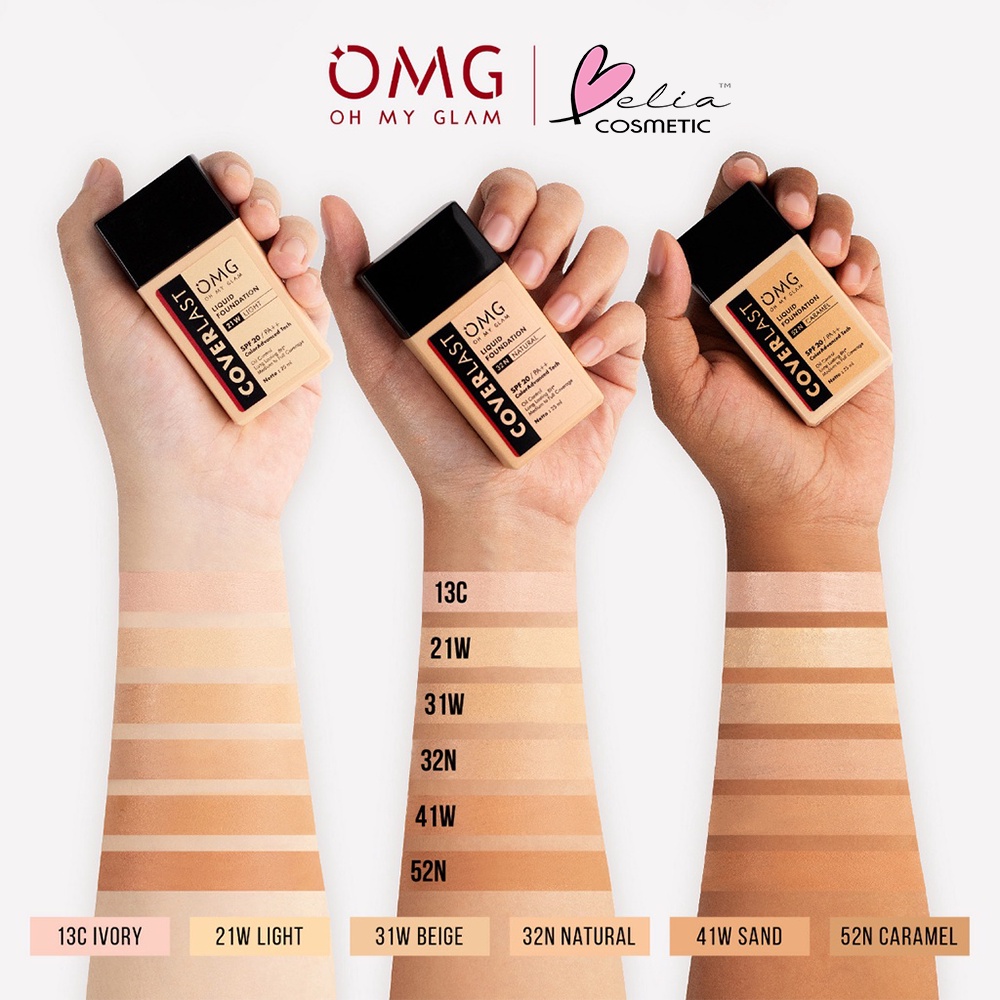 ❤ BELIA ❤ OMG CoverLast Liquid Foundation Alas Bedak | Oh My Glam | SPF 20 PA++ Oil Control Long Lasting 8H* | Medium to Full Coverage | 25ml | oh my glow