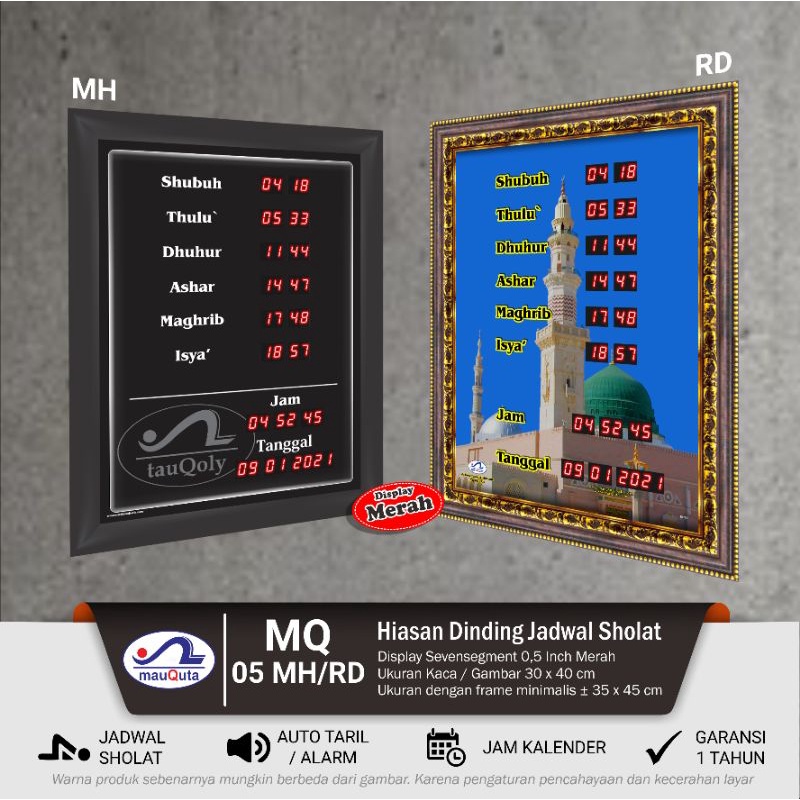 mauQuta MQ05MH/RD Jam Digital Jadwal Sholat Adzan Atau Tartil