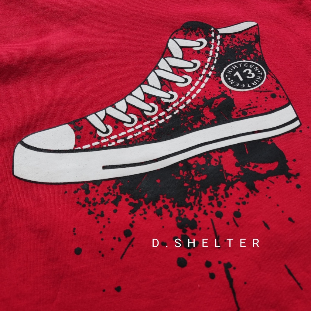 Baju Kaos Distro Anak Thirteen Merah Sepatu/D.shelter