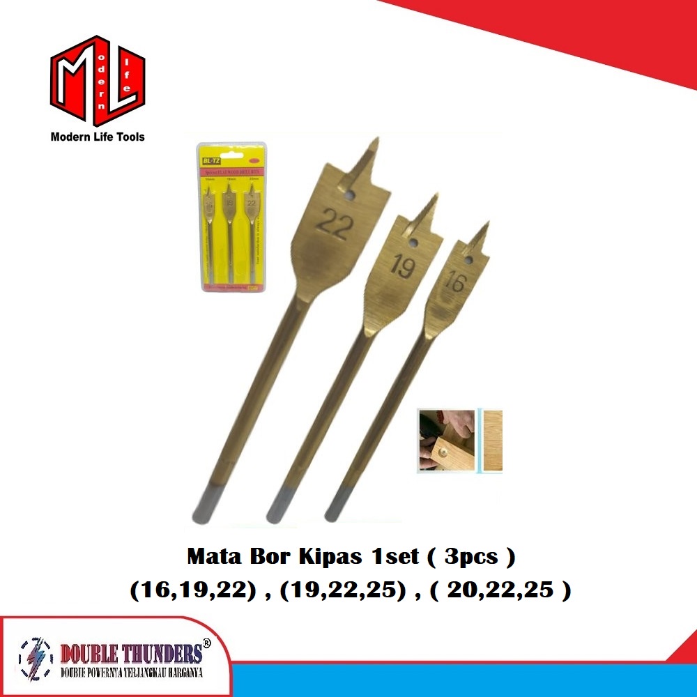 Mata Bor Kayu Kipas Set 3Pcs ( 16,19,22 ), ( 19,22,25 ), (20,22,25 )