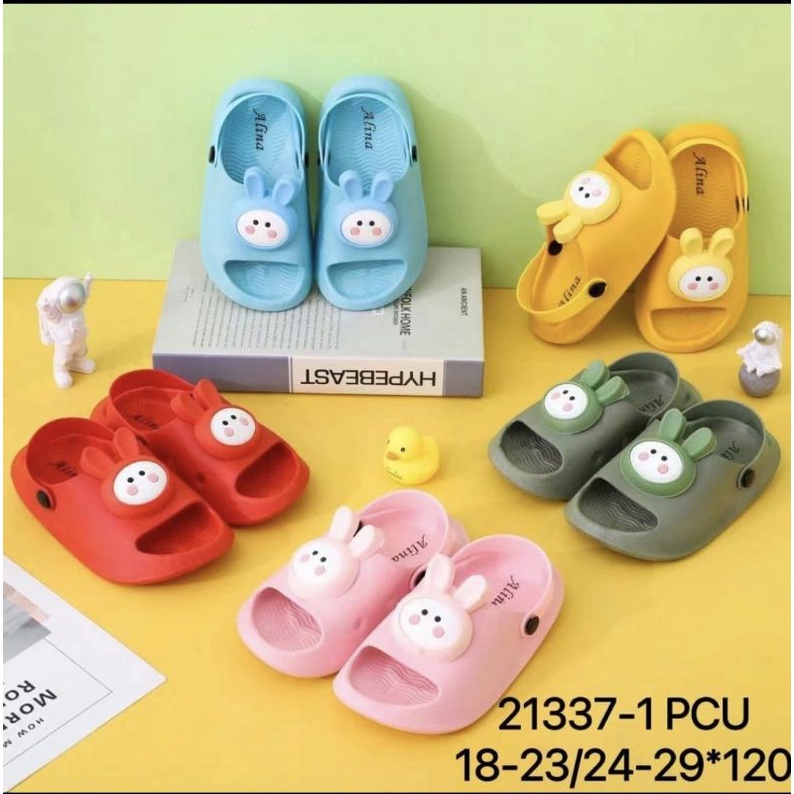 SANDAL IMPORT KOREA KELINCI ANAK CEWEK UKURAN 18-29 FULL KARET 21337-1