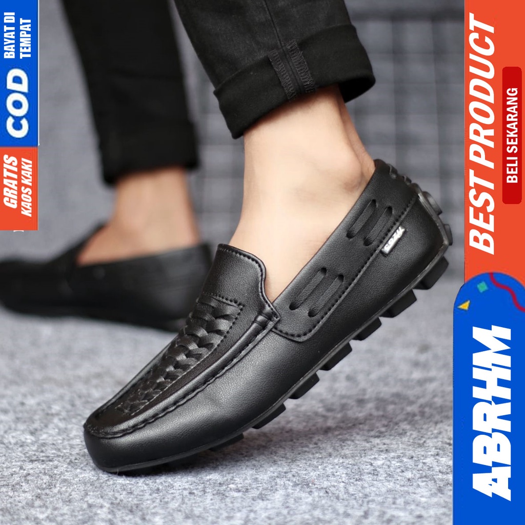 ABRHM MORIZ Sepatu Casual Slip On Pria Kulit Pu Slop Cowok Anti Slip Ori