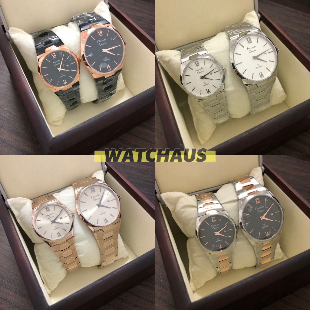 SET JAM TANGAN COUPLE ALEXANDRE CHRISTIE AC8542 STAINLESS STEEL ORIGINAL DUAL TONE