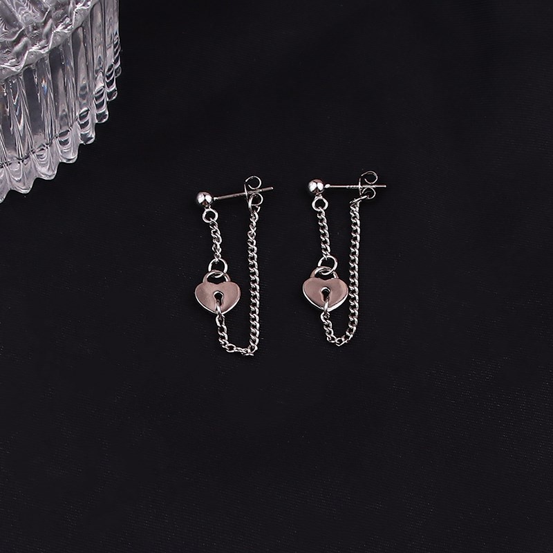 Silver Love Lock Rear Earrings Accessories Trendy Street