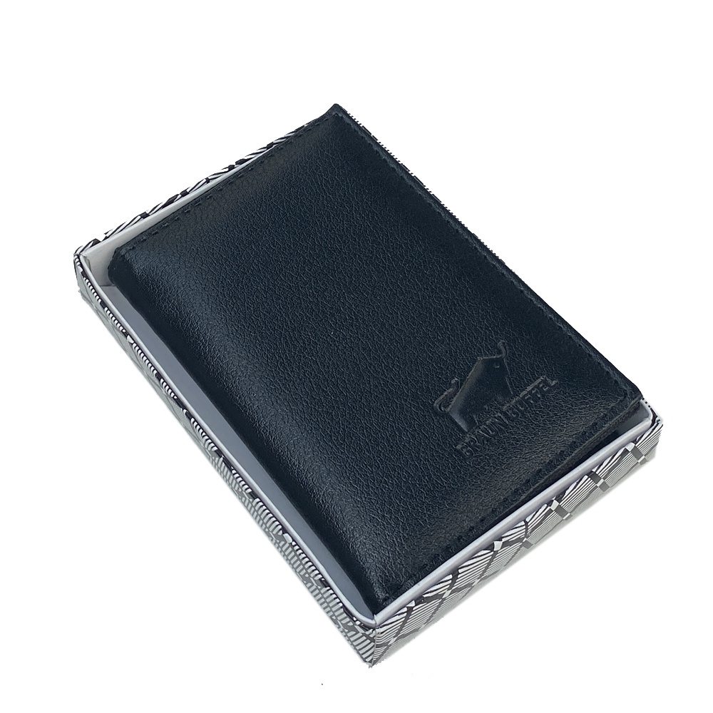 SHOPEE 6.6 SUPER SALE!! Dompet Pria Model Tegak Terbaru BF-49 Dompet Kulit Sintetis Import Dompet Pria dan Wanita Elegan Braunbuffle Dompet Resleting - Black + Bonus Box