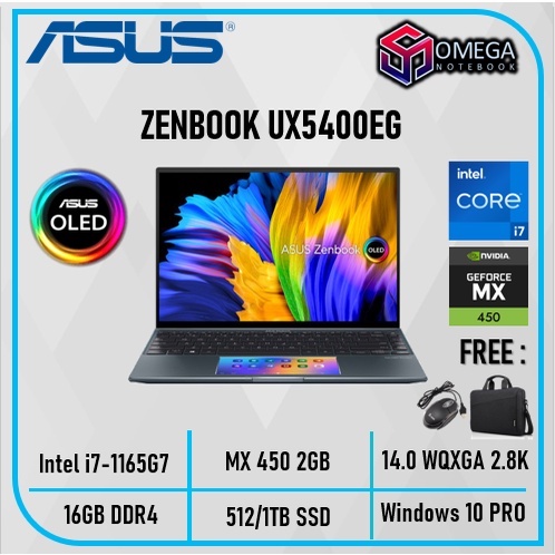 ASUS ZENBOOK UX5400EG OLED 2.8K Touch Core I7 1165G7 16GB 512GB/1TBSSD MX450 2GB W10PRO 14.0 WQXGA