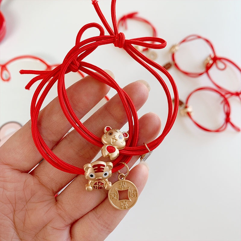 1 Pcs Tali Rambut Gelang Elastisitas Dua Dalam Satu Ornamen Tahun Baru Macan Kecil