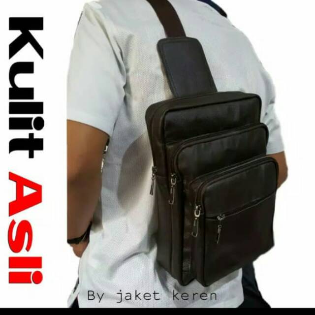 Tas Selempang Pria kulit sapi asli punggung bodypack keren model terbaru