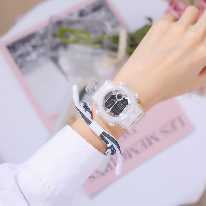 Jam Tangan Wanita Strap Rubber Transparan Display Digital Korean Fashion Import