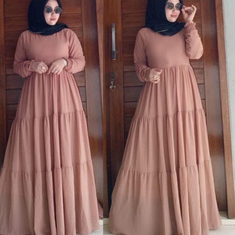 zahra maxi ceruty bebydoll susun /gamis syarii ceruty kancing /gamis ceruty umpak