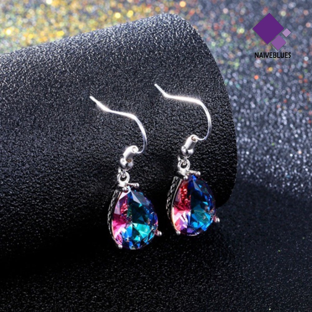 Anting Kait Bentuk Teardrop Cubic Zirconia Warna-Warni Untuk Wanita