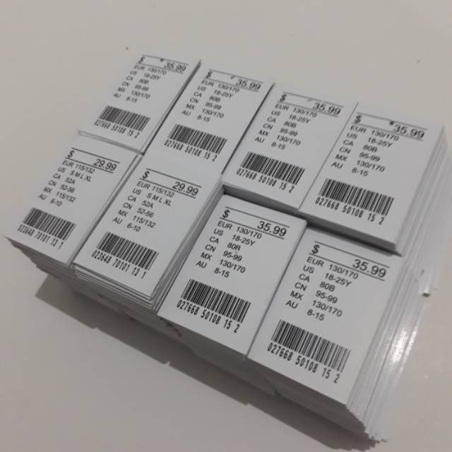 Hang tag barcode 2000 uk 4x6 baju tag price ready stok