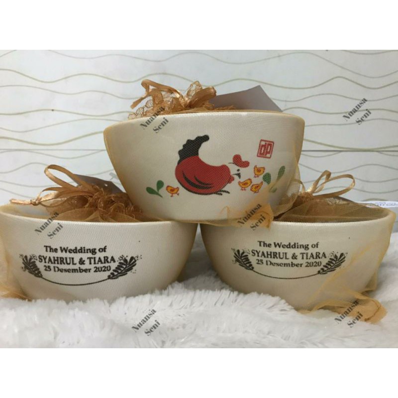 Souvenir Pernikahan Mangkok Sop Topi Ayam Mangkok Saji Keramik Bowl Mangkok Two Tone Jumbo Sablon