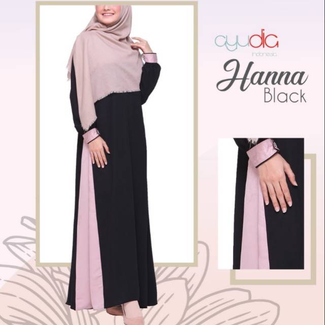 Gamis Syari Ayudia Hanna Black Busui Polos Baju Muslim Pesta Lebaran Fashion Muslimah Cantik Terbaru