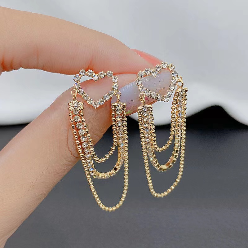 IFYOU Anting Stud Bentuk Hati Aksen Berlian Gaya Vintage Korea Untuk Wanita