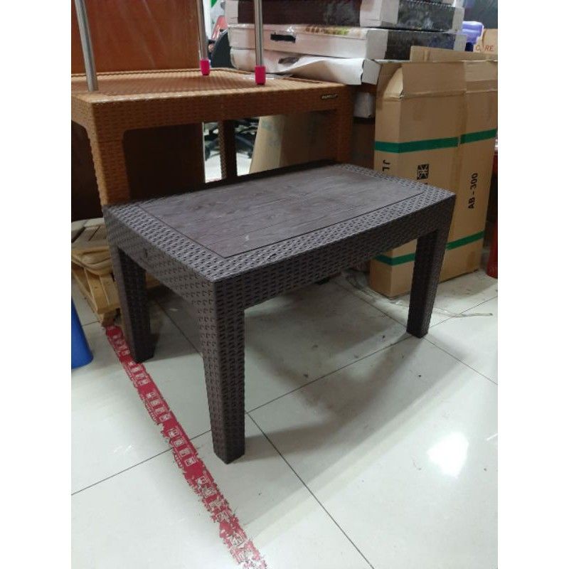 OLYMPLAST - Meja Sofa Plastik Olymplast Sofa Table Motif Rotan dengan Kayu (OST R - OCT R)