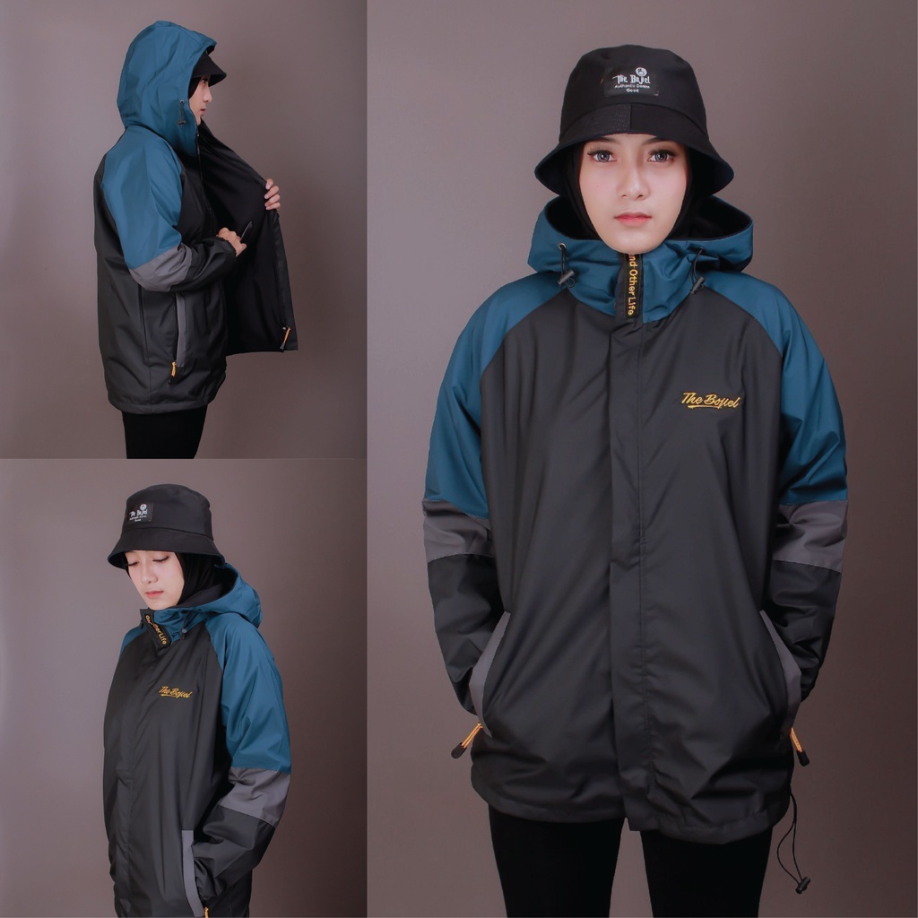 Jaket Parasut 3D Pria Wanita Waterproof Windbreaker Original Distro The Bojiel-Petro-Abu-Hitam