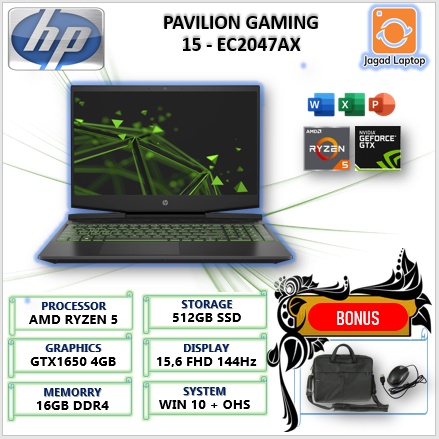 Jual LAPTOP GAMING HP PAVILION 15 EC2047AX AMD RYZEN 5-5600H RAM 16GB