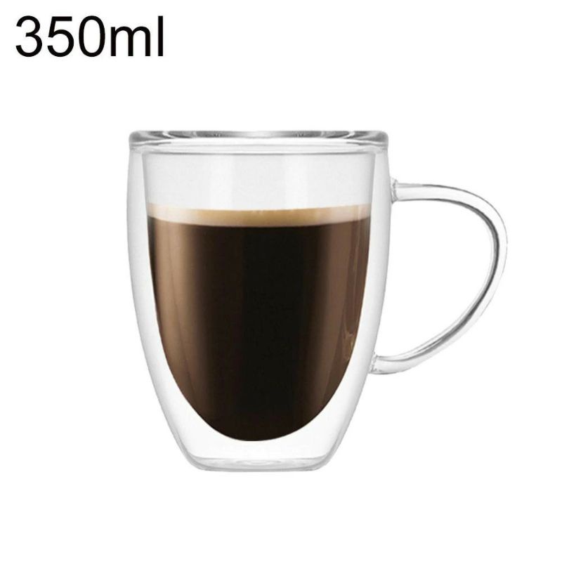 Gelas Cangkir Kopi Anti Panas Double-Wall Borosilicate Glass Round Series 350ml with Handle