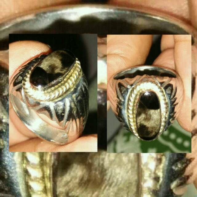 Natural bulu macan lumajang ( BML ) basaltic glass , bulu gerak 3d ring 7/8