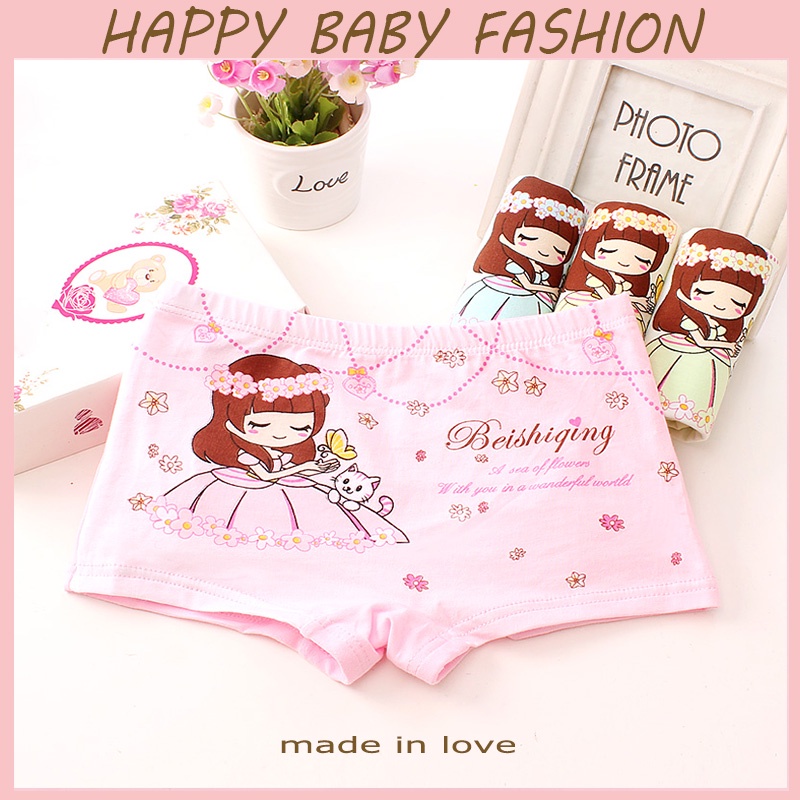 【Happy Baby】2-12Tahun CD013 Celana Dalam Boxer Anak Perempuan Motif  Princess +Kucing+Kupu-kupu