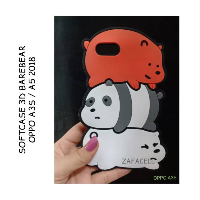 Softcase 3D Oppo A3S / A5 2018 / Realme C1Case Silikon Barebear Cover Karakter Panda Beruang  Lucu
