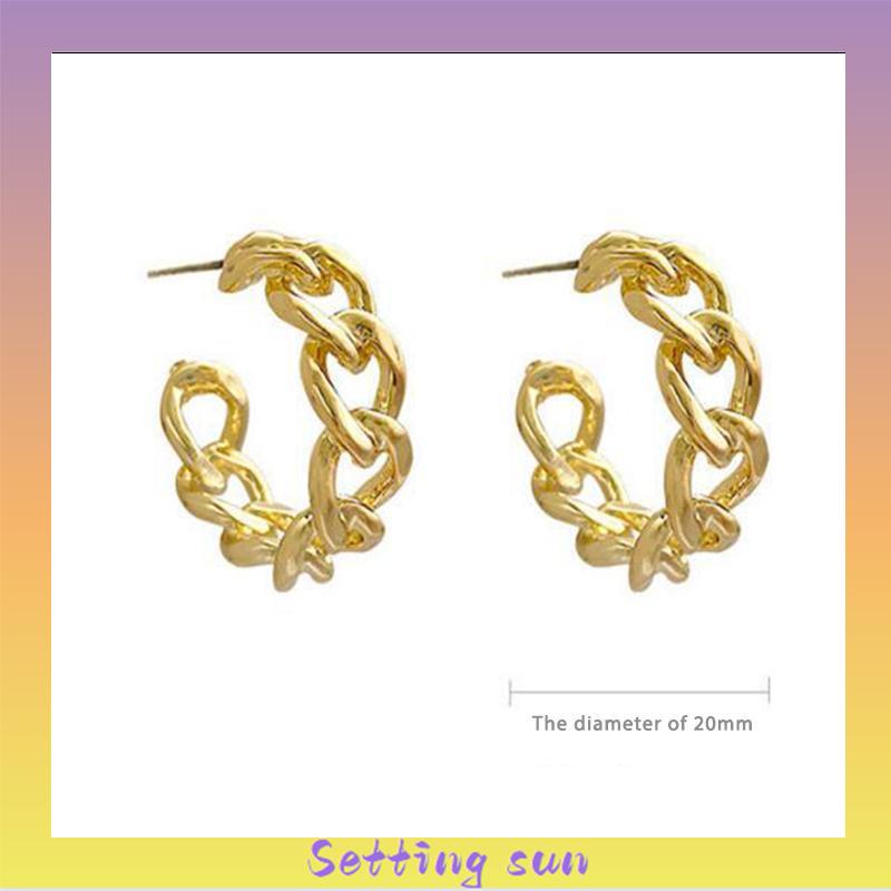 Anting Stud Model Rantai Rongga Bahan Logam Gaya Retro TN