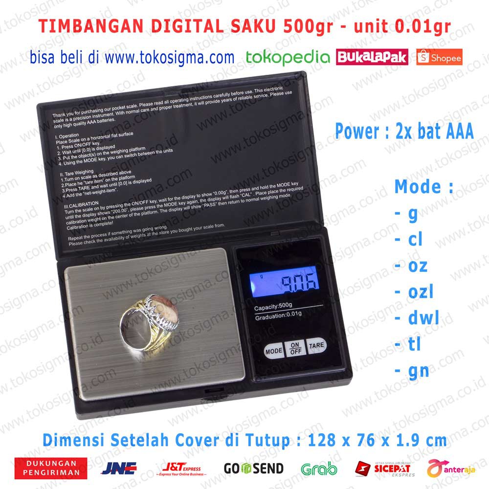 TIMBANGAN EMAS BERLIAN MINI SCALE DIGITAL SAKU 500gr - unit 0.01gr - 083