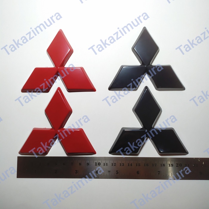 1SET Emblem Cover Logo Segitiga Berlian Mitsubishi Outlander Sport Merah / Hitam