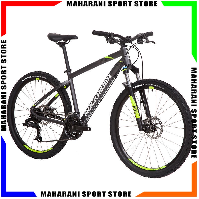 Sepeda Gunung Mountain Bike BTWIN MTB ROCKRIDER 520 27,5" Grey Lime