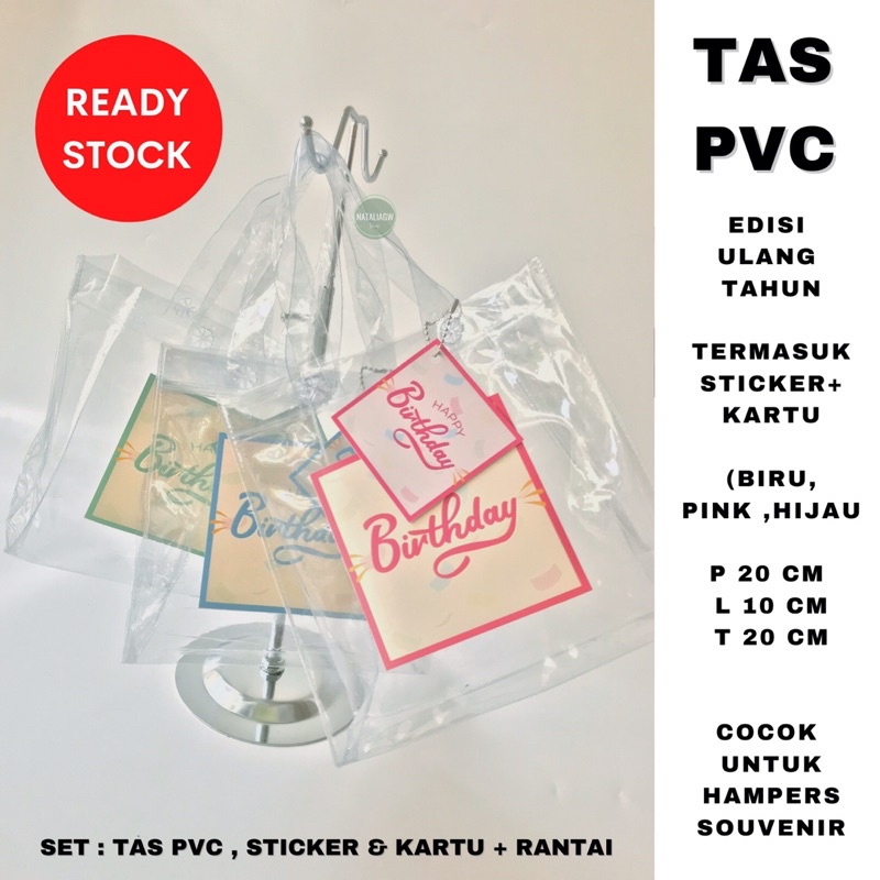 Tas pvc hampers ulang tahun goodie bag set lengkap 3 warna ecer