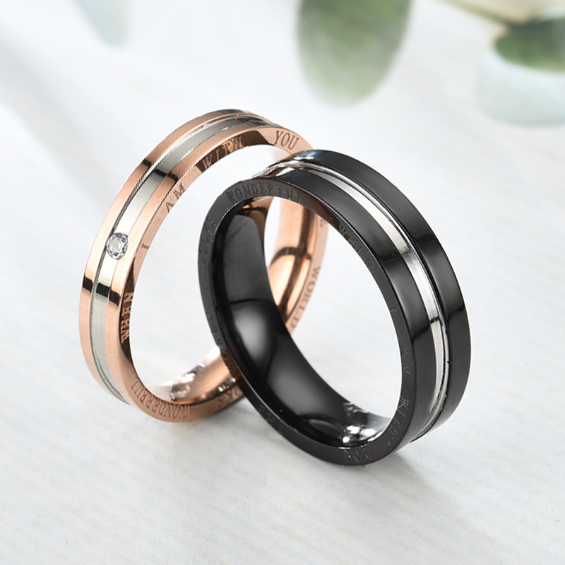 Cincin Couple Tunangan Nikah Kawin Ukir Nama Gold Titanium